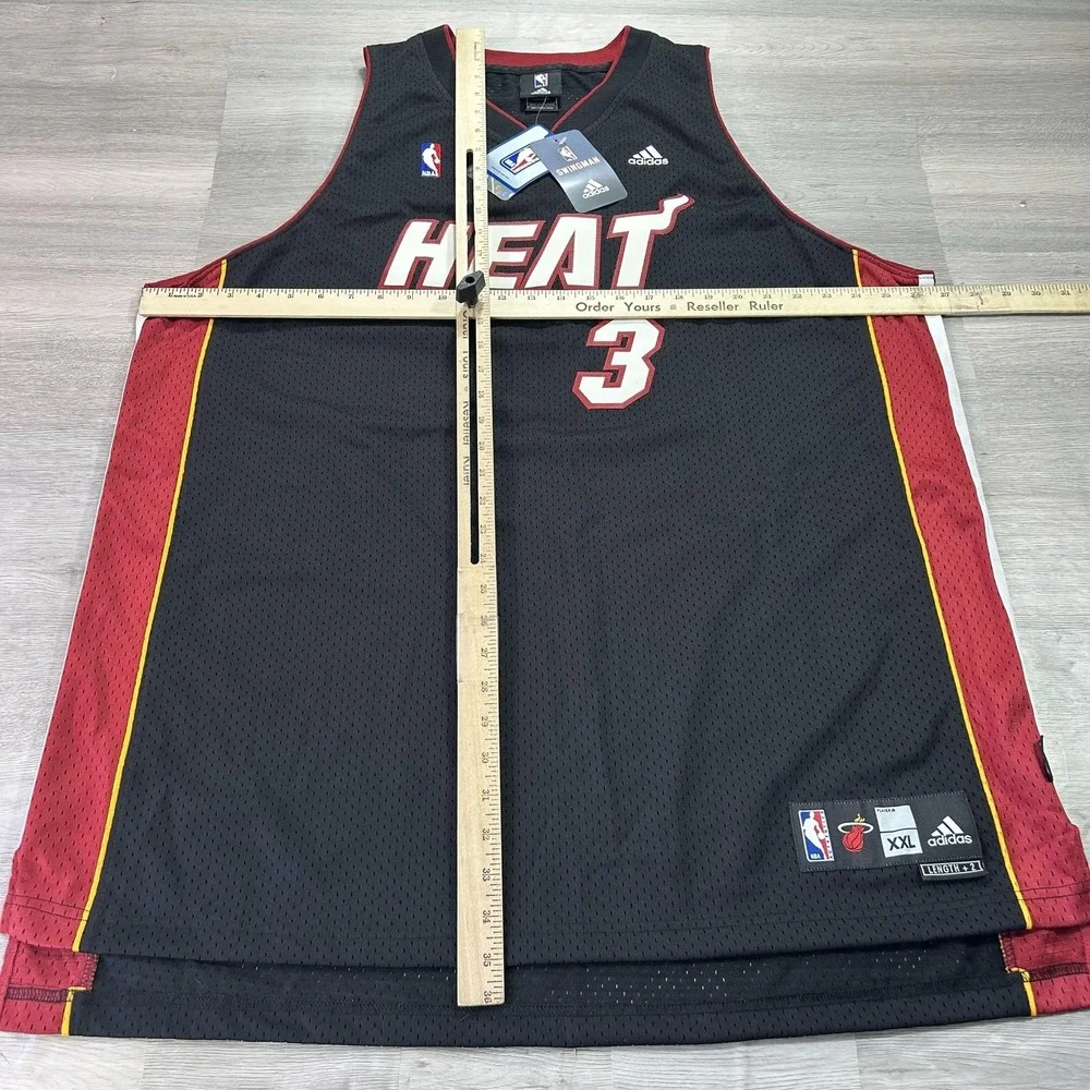 NEW Dwyane Wade 3 Miami Heat Jersey Mens 2XL‎ Black NBA Basketball Adidas